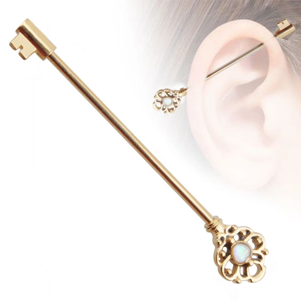 1 PC Hollow Key Industrial Barbell Earring Stainless Steel Cartilage