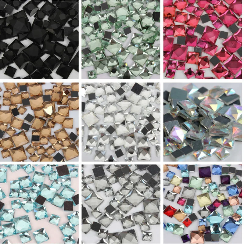 

Glass 50 piece/lot 10mm FlatBack Stones Square Crystals Rhinestones Sewing Beads Wedding Dress Bags Decoration