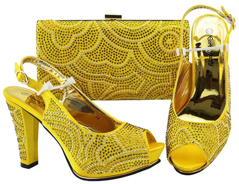 Size 38 to 43 high heel 4.5 inches bright color yellow shoes matching bag for aso ebi 2018 shoe and bag italian new SB8257-3