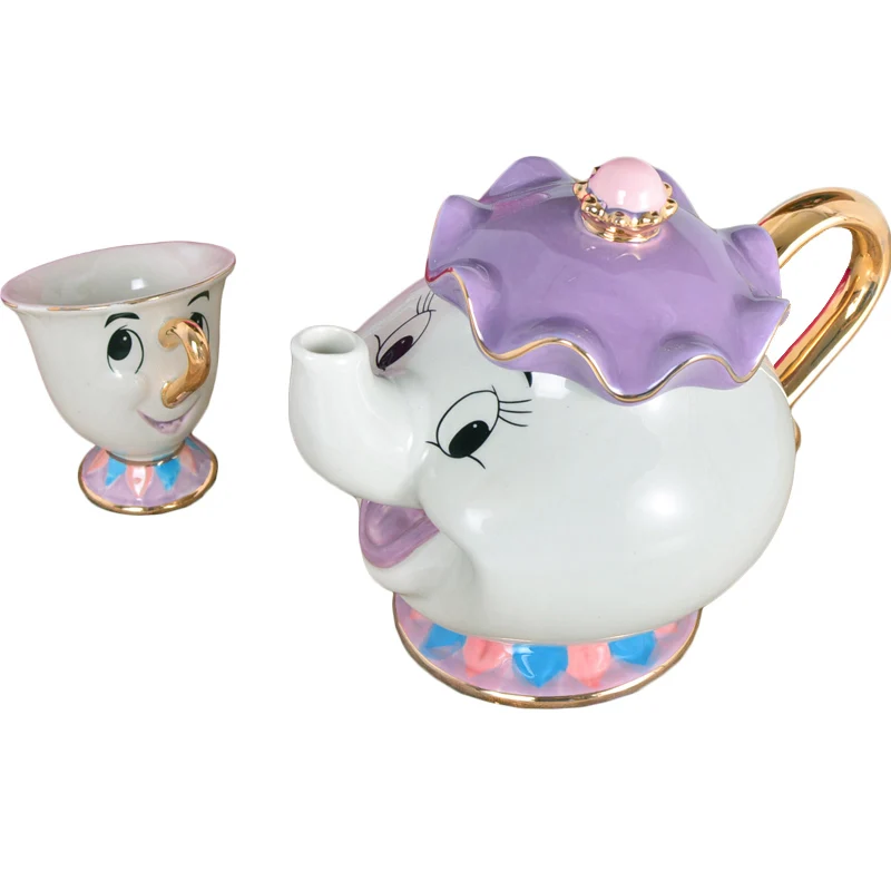 

New arrival Cartoon Elephant tea set 1 Pot+1 Cup,TeaSet outline in gold Teapot Chip Cup Sugar Bowl Pot Set Coffee Kettle