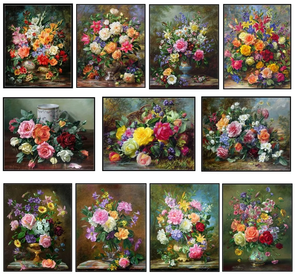 Kaufen Stickerei Gezählt Kreuz Stich Kits Hand Handwerk 14 ct DMC Farbe DIY Kunst Handgemachte Decor Blumen durch Albert williams