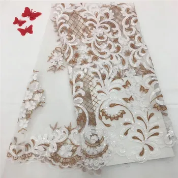 

2018 latest Double color sequins french lace fabric high quality nigerian beads lace fabric for luxury evening dresses H1055