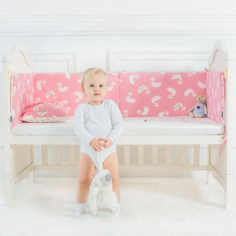 Хлопка бампер модные кроватки бампер для кровать, детская кроватка бампер надежную защиту для маленьких Применение 120 см* 30 см - Цвет: swan