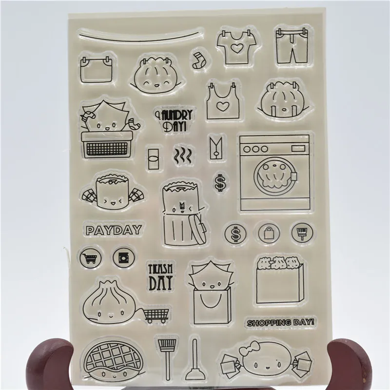 

Laundry,Trash,Shop Transparent Clear Silicone Stamp/Seal for DIY scrapbooking/photo album Decorative clear stamp sheets FXL002