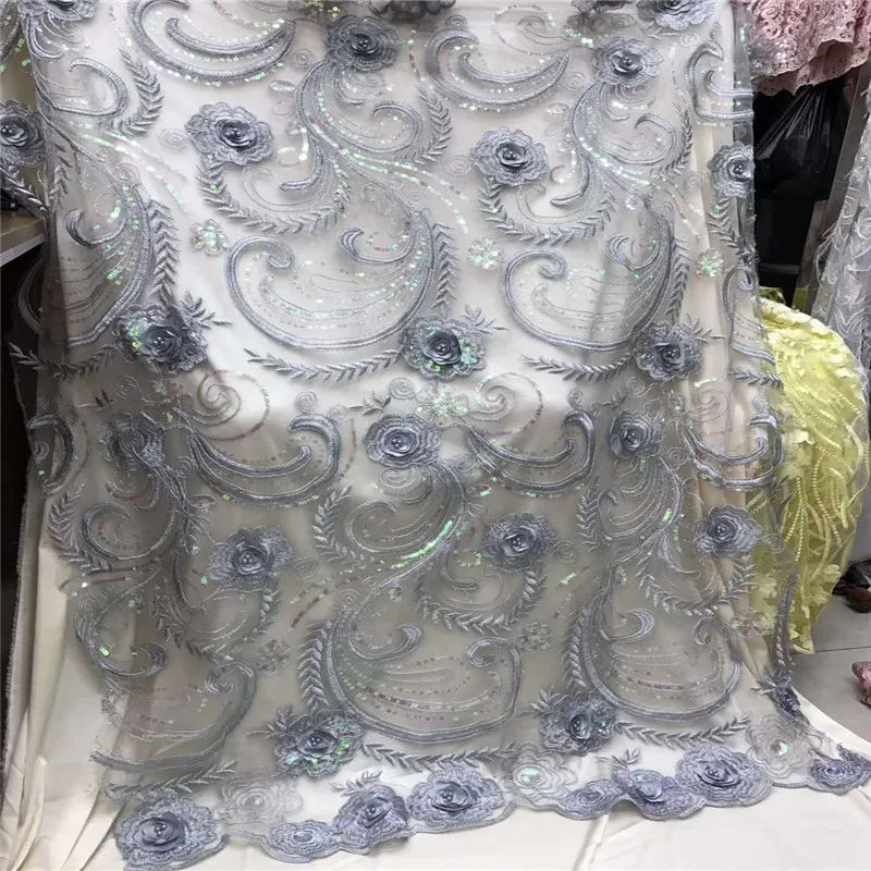 

Sequin Embroidered Tulle Net Lace African Powder Blue French Wedding Lace 3d Lace Fabric 2018 High Quality Beaded Lace X1060-1