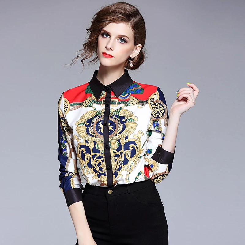 

Spring Womens Tops and Blouses 2018 New Trendy Summer Fall Long Sleeved Vintage Print Casual Formal Blouse Shirt Female Blusas