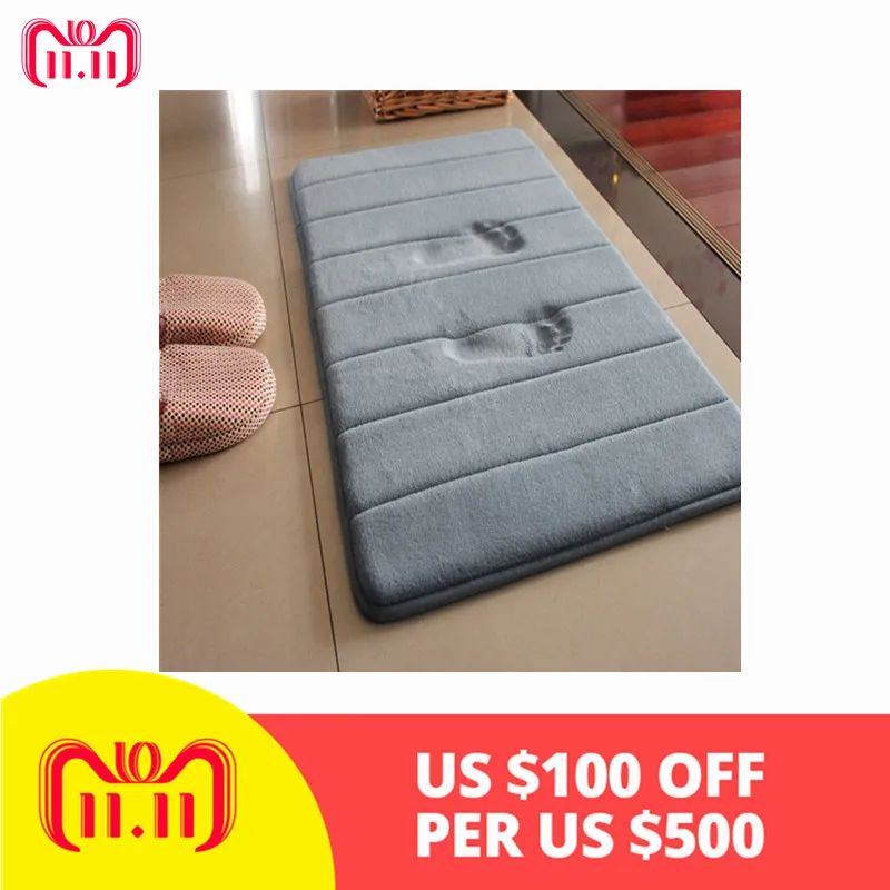 

40*60cm Memory Foam Bath Mats Bathroom Horizontal Stripes Rug Non-slip Coral Fleece Mat Doormat Floor Carpet tapis salle de bain