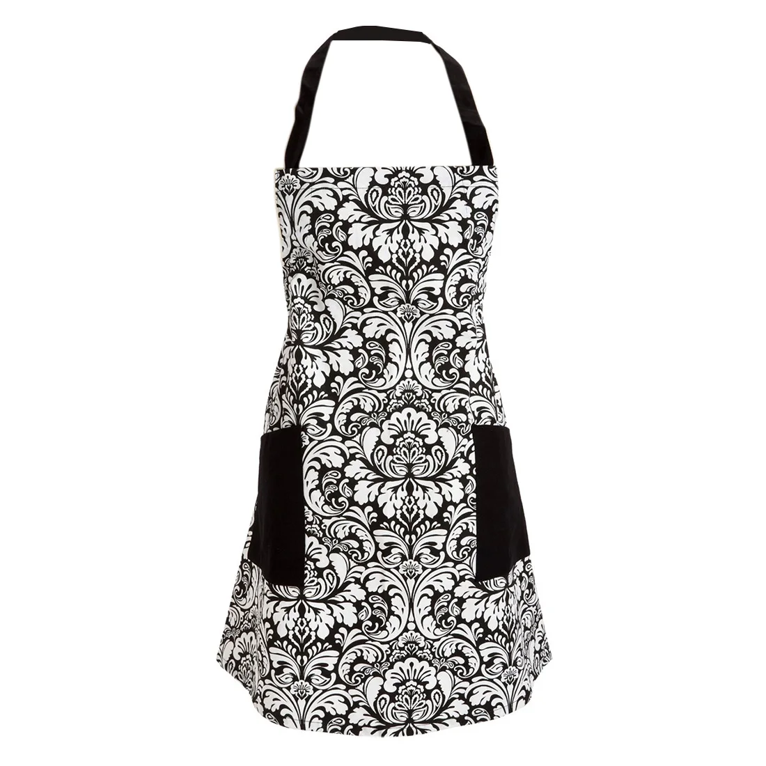 Uxcell Women Kitchen Restaurant Cooking Flower Printed Pocket Apron Dress Bib Apron Bibpocket 