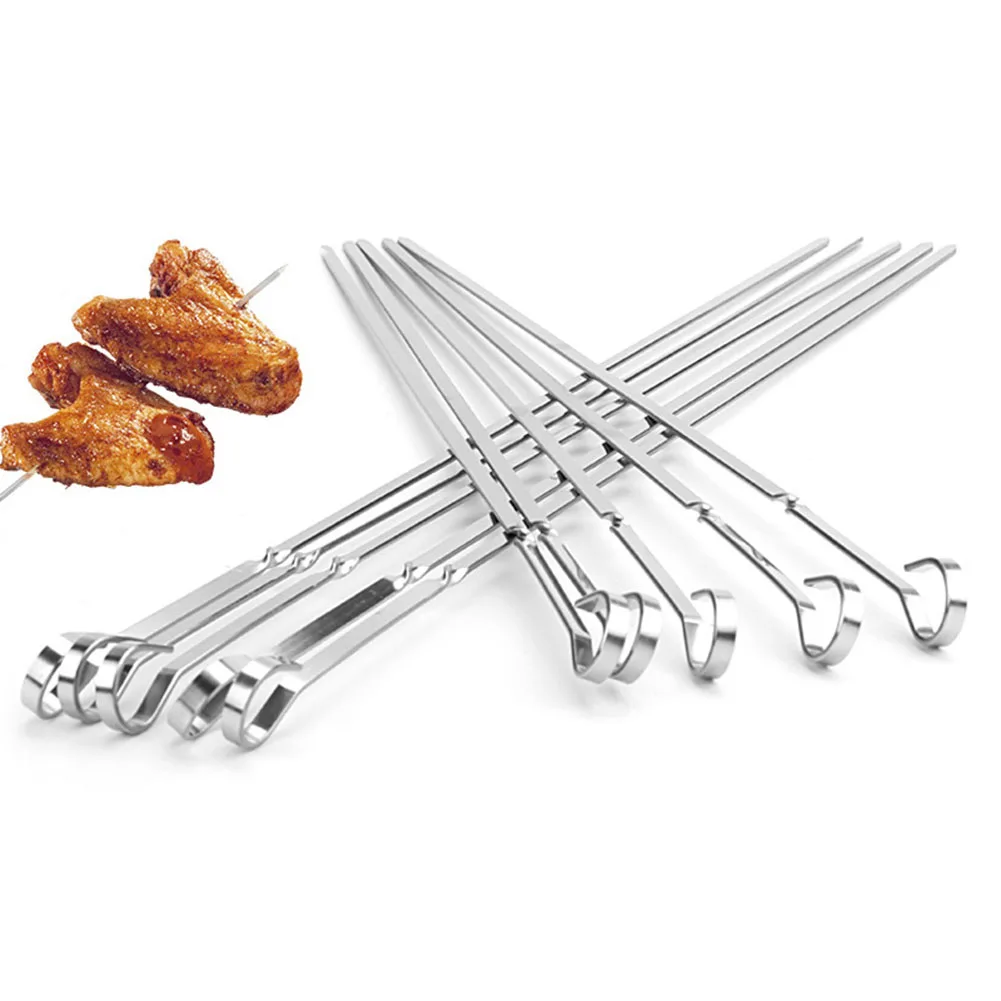 10pcs 45cm Stainless Steel BBQ Skewer Needle Utensil Fork Iron Outdoor
