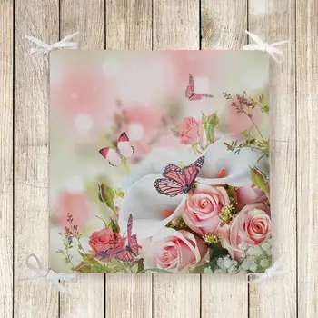 

Else Pink Roses Flowers Butterfly 3d Print Chair Pad Seat Cushion Soft Memory Foam Full Lenght Ties Non Slip Washable Zipper