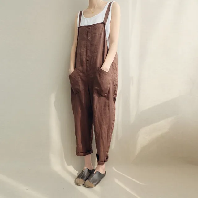 ZANZEA Women Sleeveless Pockets Dungaree Baggy Jumpsuits Overalls Fashion Strappy Casual Loose Long Harem Pants Bib Trousers 1