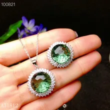 KJJEAXCMY Fine jewelry, 925 Чистое серебро, встроенное натуральное зеленое кристаллическое бериловое ювелирное ожерелье, кольцо, поддержка обнаружения