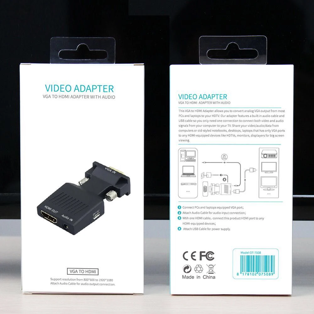 HOT-HDMI Женский VGA Мужской конвертер с аудио адаптером Поддержка сигнала 1080P
