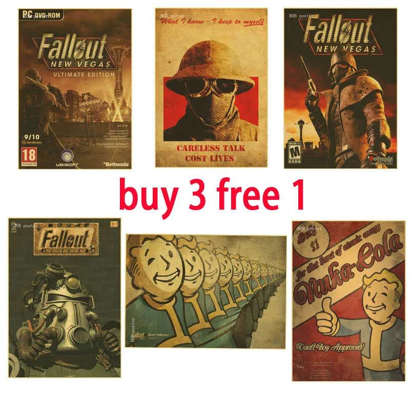 

Fallout 3 4 Game Poster Home Furnishing decoration Kraft paper Game Poster Drawing core Wall stickers