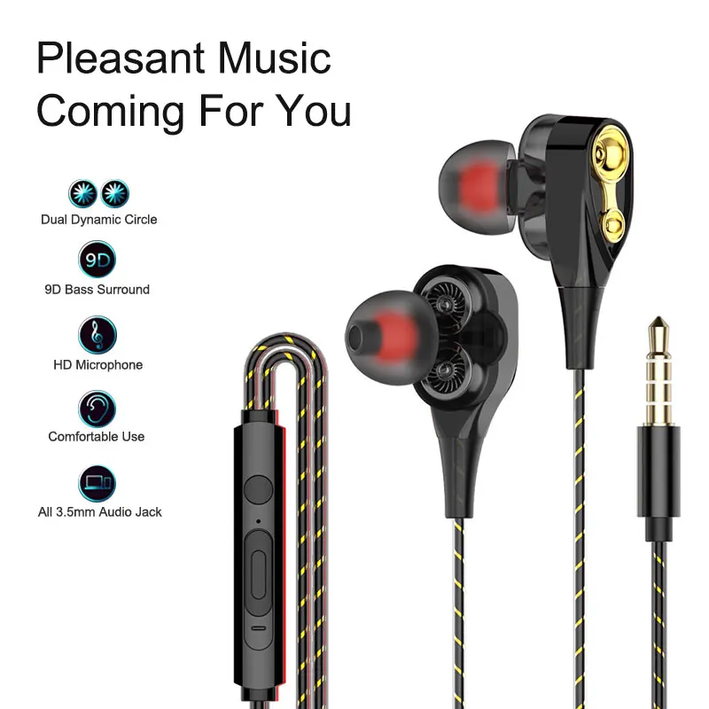 

Wired Earphone Dual Drive Stereo In Ear Headset Earbuds High Bass 3.5mm Jack Earphones Sport Gaming Headset With Mic For Phone