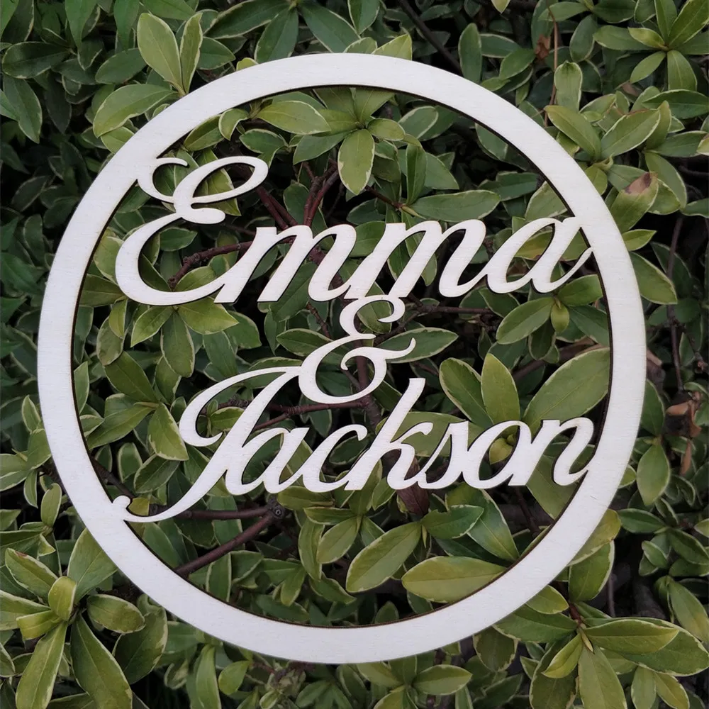 Round Custom Wood Name Sign Photo Props Wedding Decor Personalized Name