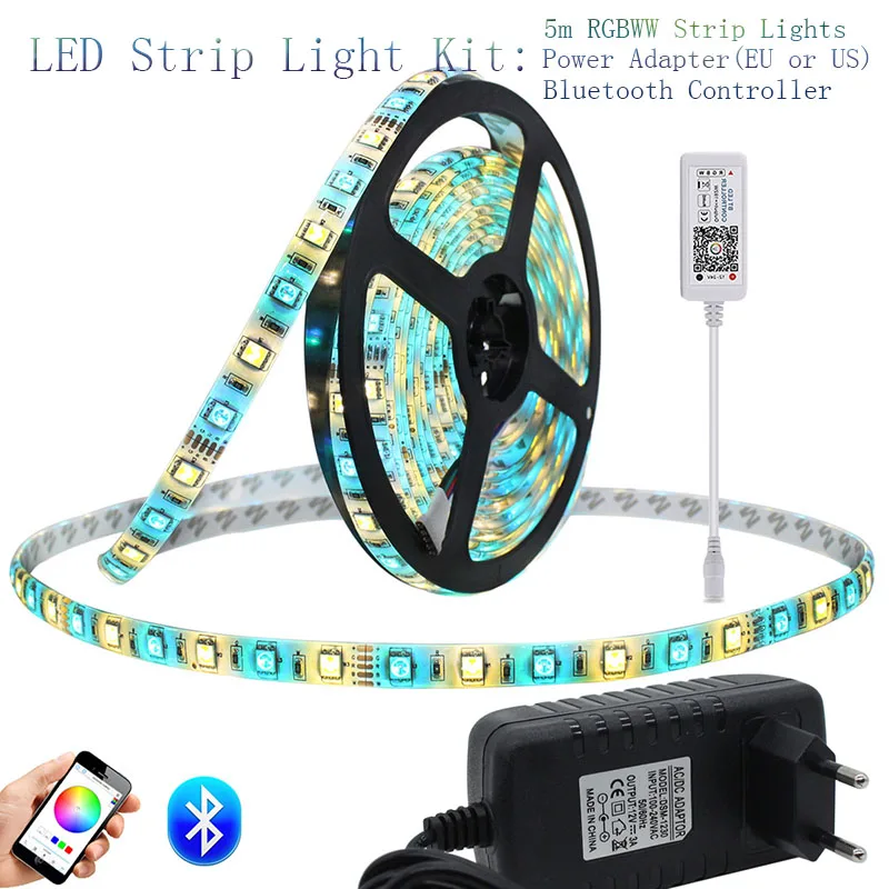 

RGB Led Strip Set + Bluetooth Controller + 12V 3A Power Adapter 5m DC12V RGBW Led Strip Light RGBWW Flexible Led Ribbon Tape