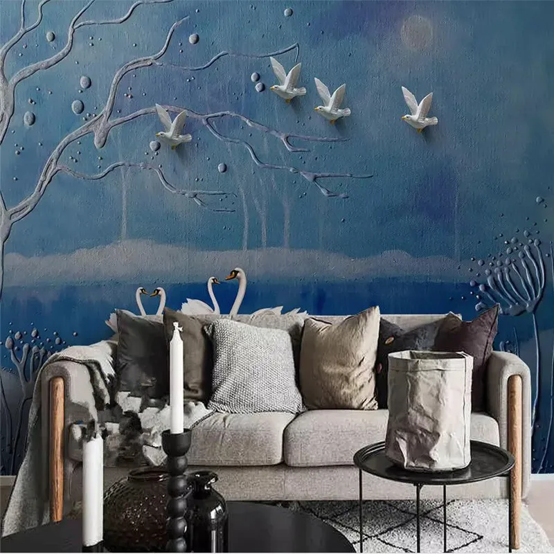 European three-dimensional swan lake wall professional production mural factory wholesale wallpaper mural poster photo wall European three-dimensional swan lake wall professional production mural factory wholesale wallpaper mural poster photo wall