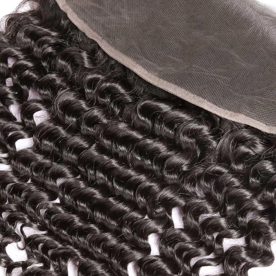 Prom Queen 13x4 Lace Frontal Brazilian Hair Deep Wave #1B Pre plucked Frontal With Baby Hair 100% Human Remy Hair Closure