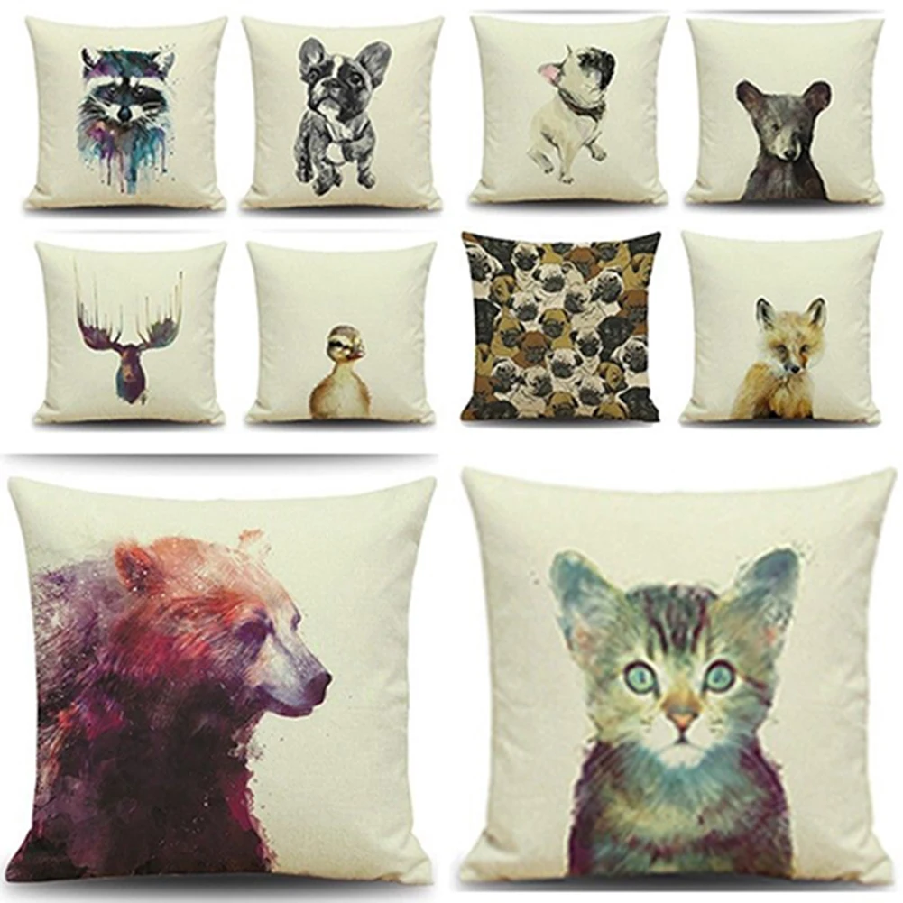 Cotton Linen Animal Pattern Square Pillow Case Decorativepillow case