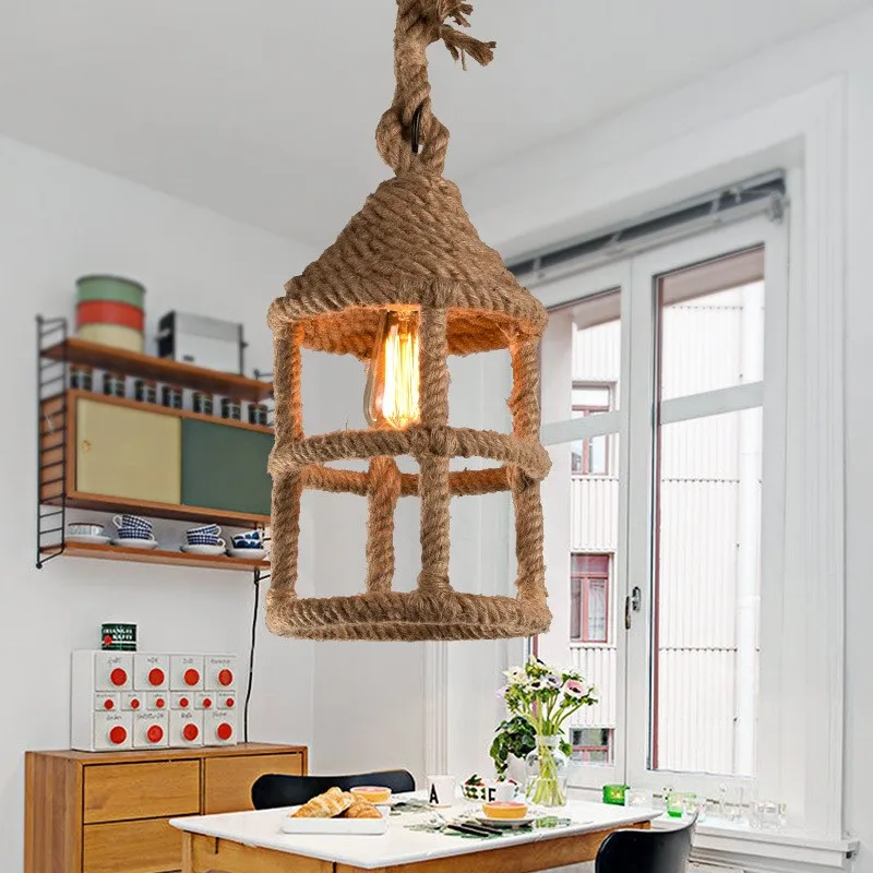 

American Country Retro Creative Hemp Rope Pendant Light Restaurant Cafe Bedroom Bathroom Decoration Lamp Free Shipping
