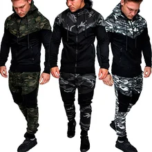 PADEGAO men's hoodie set long sleeve Camouflage Hoodies and pants set casual hiphop streetwear Male Tracksuit camo hoodies set