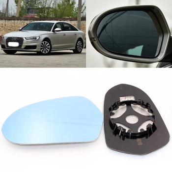 

For Audi A6 L 3.0T allroad quattro 2006-2020 Car Side View Door 2Pcs Wide-angle Rearview Mirror Blue Glass With Base Heated