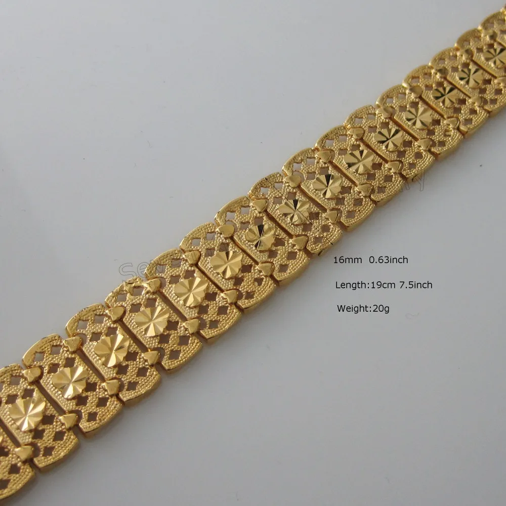 20G 7.5" 16MM 0.63" WIDTH HEART PATTERN LINK BRACELET YELLOW GOLD GP OVERLAY FILLED BRASS | Украшения и аксессуары