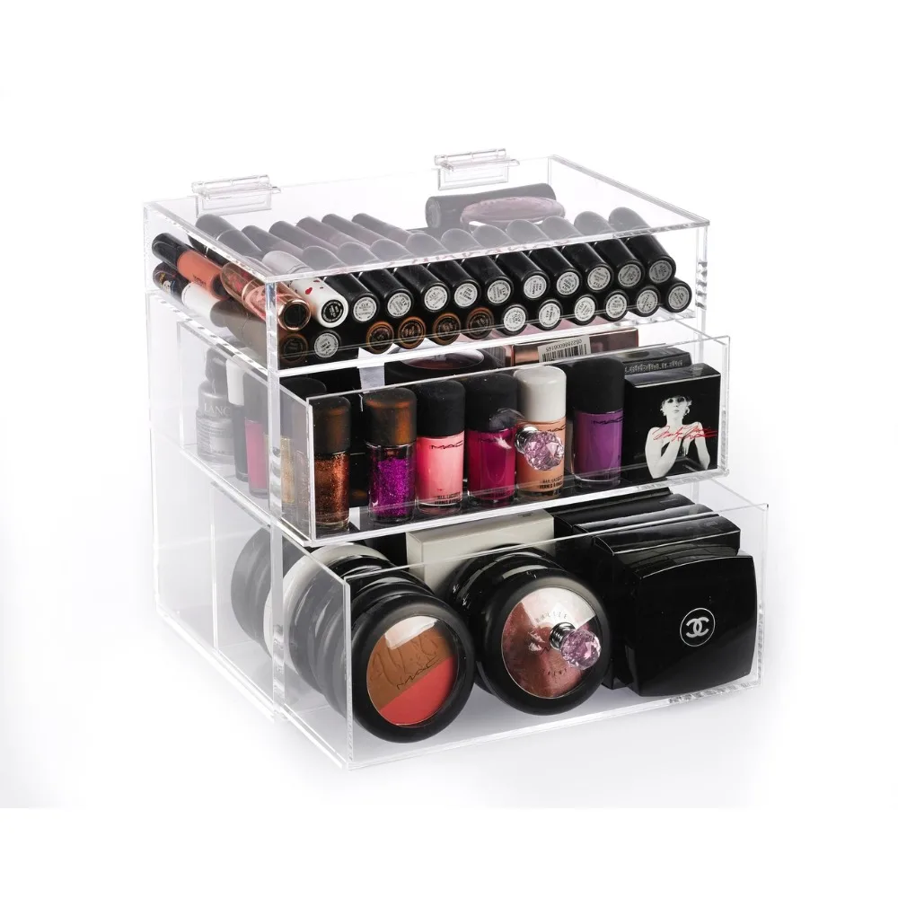  Transparent Acrylic Makeup Storage Box with Drawer Desktop Storage Desk Organizer Clear Make Up Hol