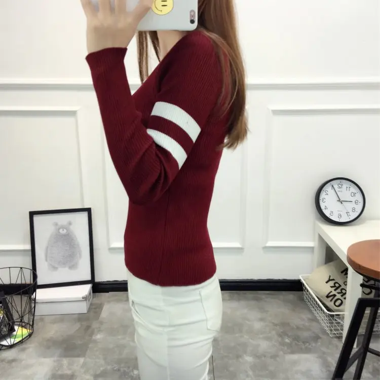 New Autumn Winter Woman's Sweater Bottoming Pullovers Slim Sweaters V Neck Sexy Long Sleeves Sweaters Black white Striped