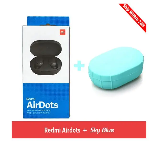 Xiaomi Redmi Airdots TWS синий зуб стерео Бас синий зуб 5,0 с микрофоном громкой связи Ea rbuds AI управление - Цвет: Add Sky Blue case