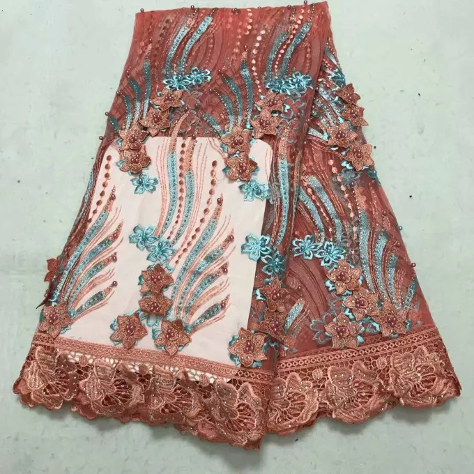 Latest Fashion Nigerian French Lace Fabric pink African Tulle Mesh For Wedding Material With Beads w8-20 | Дом и сад