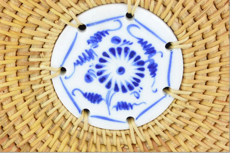 Women Straw Bag Circle Summer Female Beach Bag Porcelain Design Travel Lady Handbag Rattan Tote Knitted Hand Bag Handmade SS3014 (7)