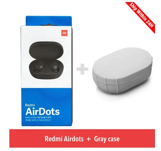 Xiaomi Redmi Airdots TWS синий зуб стерео Бас синий зуб 5,0 с микрофоном громкой связи Ea rbuds AI управление - Цвет: Add Gray case