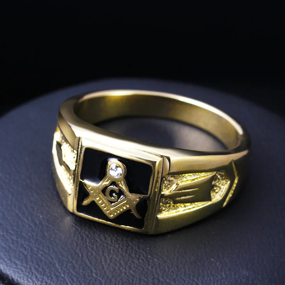 DreamCarnival 1989 Masonic G New Ionic Gold-color High Quality Men's Fashion Trendy High Polished Stainless Steel Ring TK1159