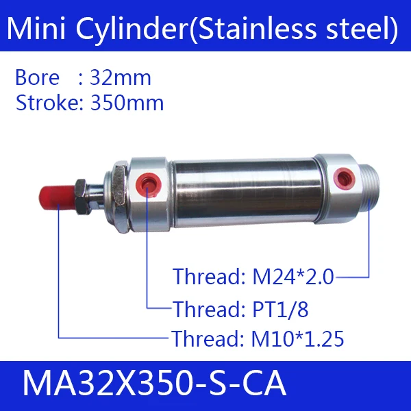 

MA32X350-S-CA, Free shipping Pneumatic Stainless Air Cylinder 32MM Bore 350MM Stroke , 32*350 Double Action Mini Round Cylinders