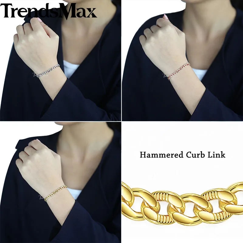 Trendsmax Curb Cuban Link Chain Womens Bracelet Necklace Jewelry Set Men Yellow White Rose Gold Filled 585 5mm KGSM03