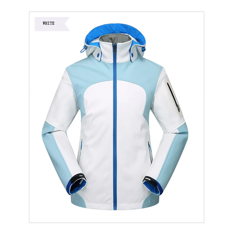 

Color Matching Fleece Softshell Jacket Women Outdoor Waterproof Windproof Camping Jacket Female Hooded Hiking Clothes HJ006