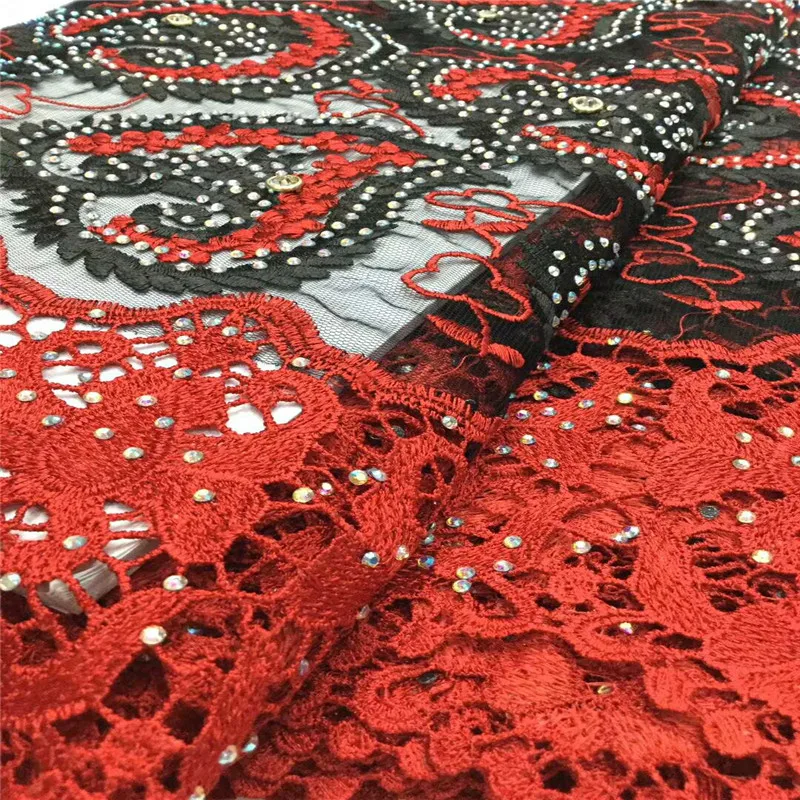 

French Tulle Net Lace Latest Guipure Embroidery African Lace Fabrics With Stones Nigerian Lace Fabric For Wedding Dresses X730-3
