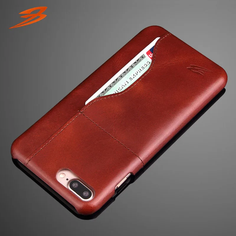 

FIERRE SHANN Case For iPhone 7 Plus New Fashion Leather Oil Wax Texture Card Holder Leather Cover For iPhone 8 Plus Back Cover