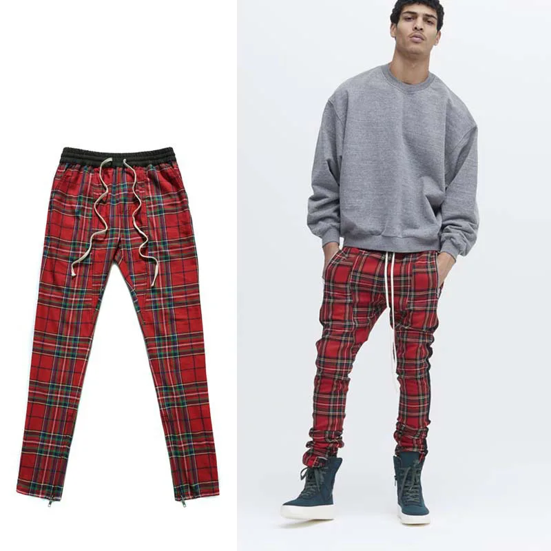 red and black plaid pants for men