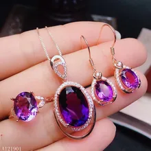KJJEAXCMY изысканные ювелирные изделия 925 стерлингового серебра инкрустация gem Аметист женский кольцо, кулон серьги комплект поддержка обнаружения