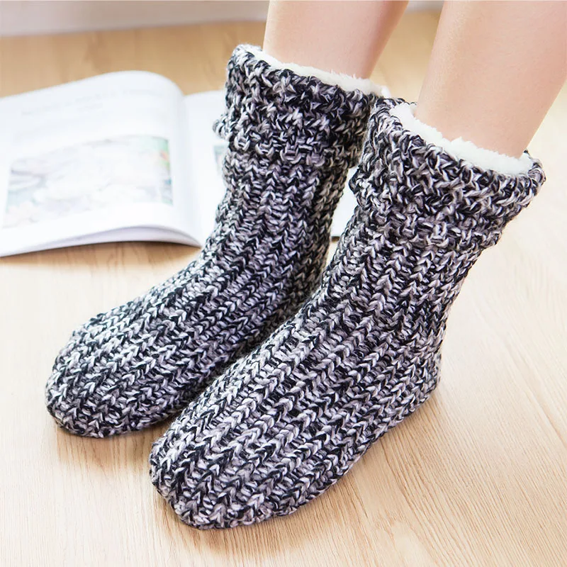 Zuzuwu/2 пары, женские носки-тапки, флисовые вязаные Нескользящие теплые зимние домашние носки