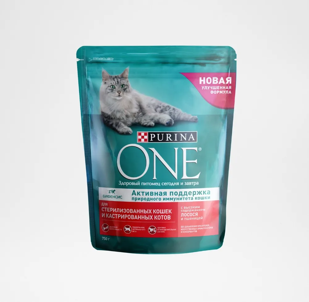 Сухой корм Purina ONE для стерилизованных кошек и котов с лососем и пшеницей, 6 кг