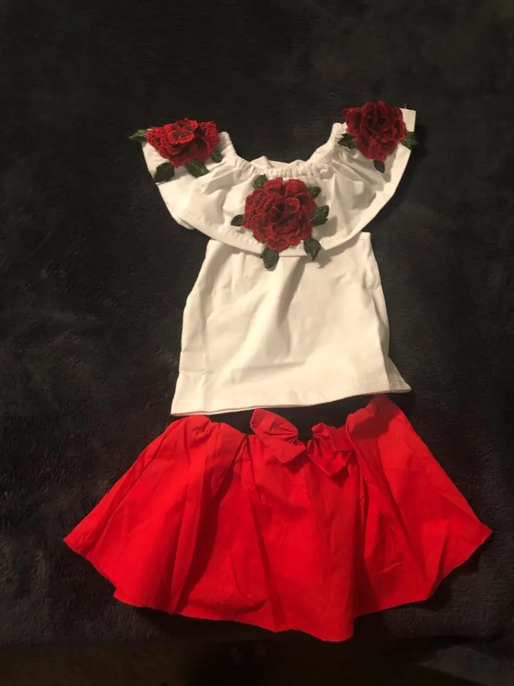 Baby Girls Sleeveless Off Shoulder Embroidery Tops+Skirts Outfits