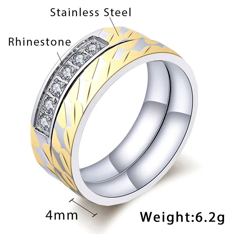 Trendsmax Rhombus Pattern Ring Set Womens Girls Stainless Steel Paved Rhinestones Gold Silver Tone 4mm KKR117