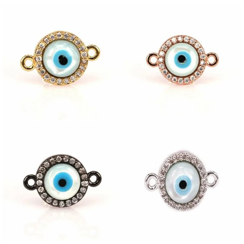 

Evil eye Shell Round Beads connector link Micro Pave for DIY Bracelet Making Jewelry Hand Chain Anklet Necklace