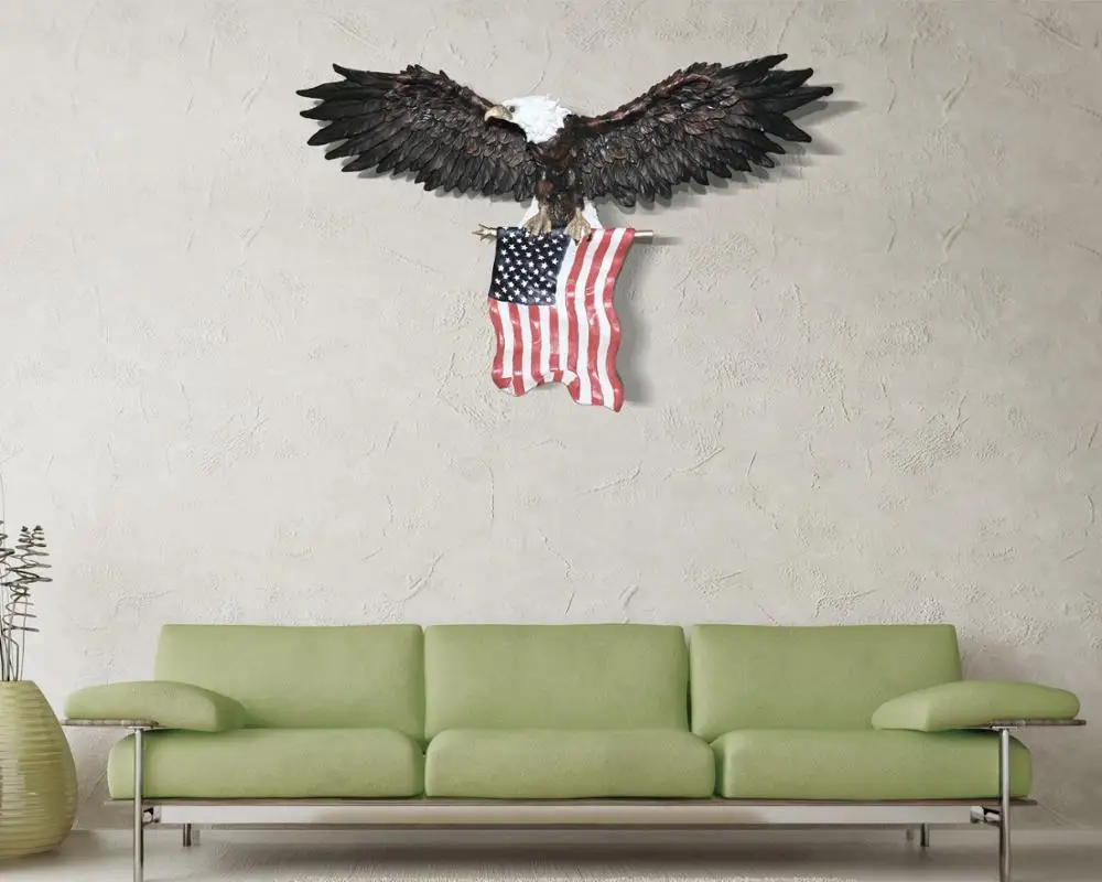 Patriotic Eagle Sculpture with National Flag 3D American Eagle Wall Sculptures 