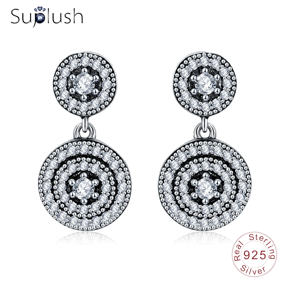 

Elegant 925 Sterling Silver Radiant Elegance Earrings Clear CZ Crystals Surrounded Ancient Silver Women Stud Earrings PSER0031-B