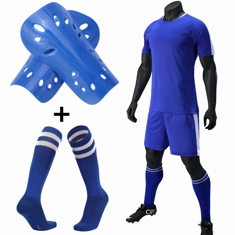 

Mens Kids Soccer Jerseys Set Football kit Training Suits Soccer Uniform for Teens team game Sports Suit with socks+Shin guards